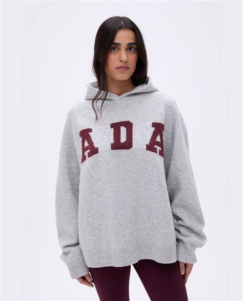 ada oversized knit hoodie - light grey melange/burgundy